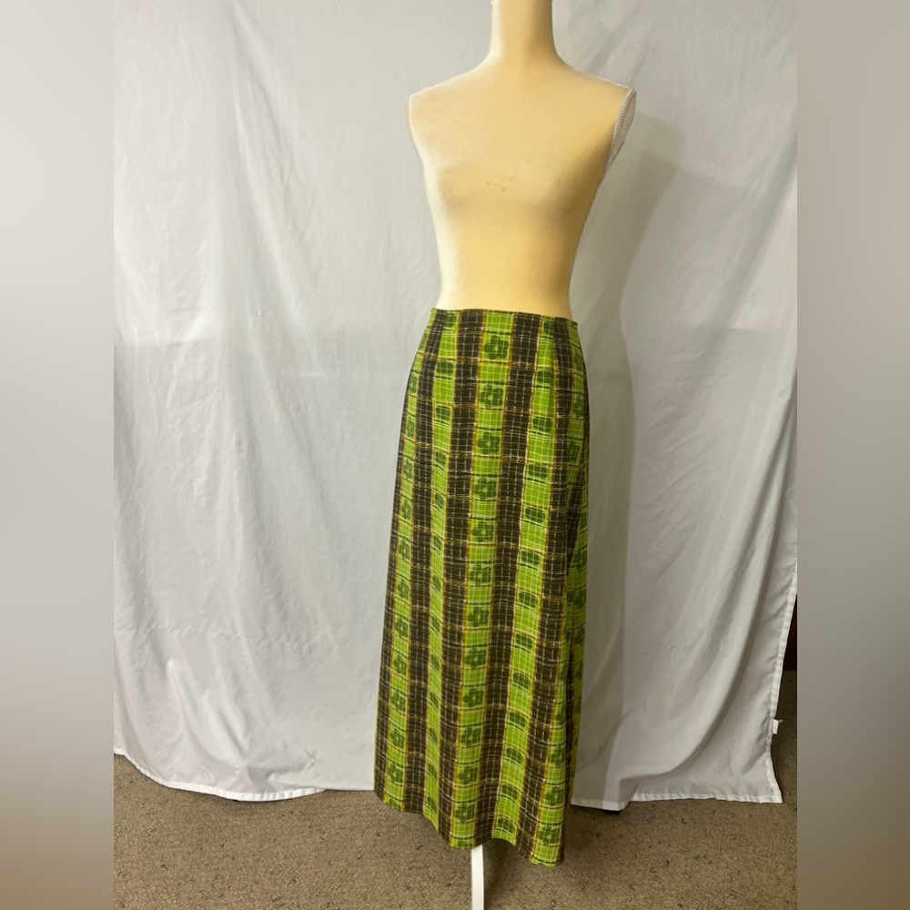Handmade Maxi Green And Brown Flower Skirt Y2K Style, Size Small